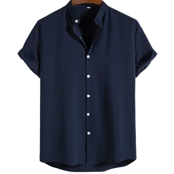 . Other - Navy Blue Preppy Mens Solid Button Up Shirt